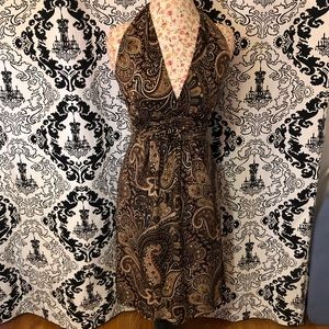 Brown and Tan Halter Dress